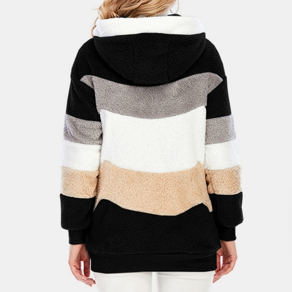 Everleigh Color Block Sherpa Hoodie - Black - Picture 4 of 4
